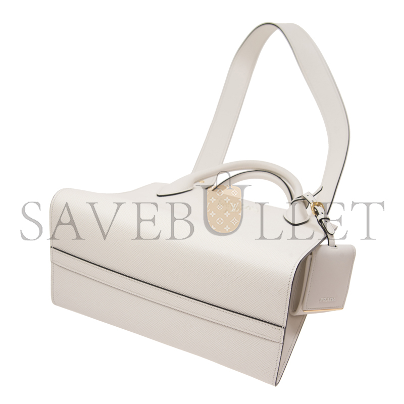 Pra*a saffiano cuir leather small monochrome tote 1ba156 (26*20*13.5cm)
